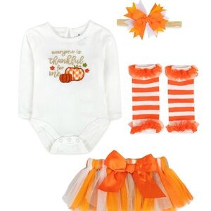 Thanksgiving Baby Outfit Set - Orange & White